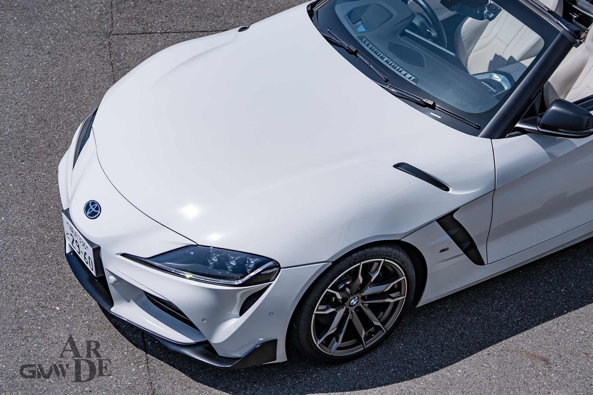 Custom bonnet designed to match the GR Supra style.